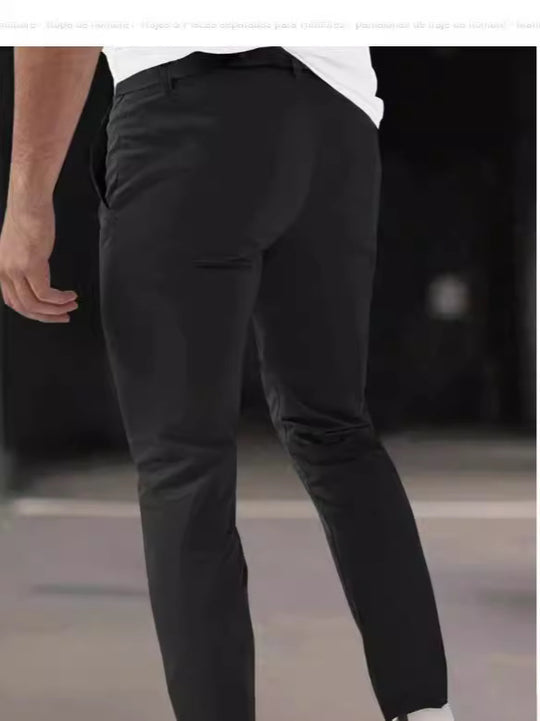 Herren modische Chino-Hose mit innovativen Falten und trendigem Slim-Fit Schnitt R&B