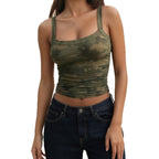 Damen sportliches Tanktop mit X-förmigem Rücken und Camouflage-Muster R&B