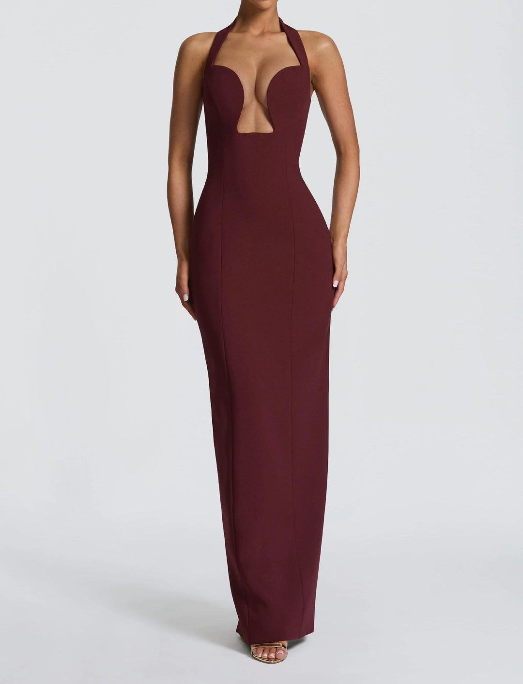 Damen Elegantes Maxikleid mit tiefem V-Ausschnitt und schmeichelnder Silhouette R&B