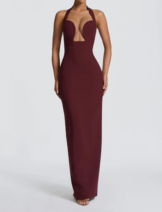 Damen Elegantes Maxikleid mit tiefem V-Ausschnitt und schmeichelnder Silhouette R&B