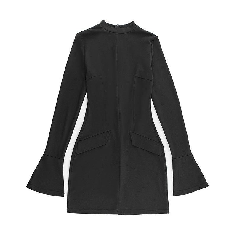 Damen figurbetontes Minikleid mit Stehkragen und innovativem Schnitt EB