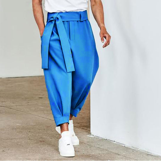 Herren elegante Freizeithose mit bindbarem Taillenband und weitem Schnitt R&B