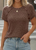 Damen lässiges Rippenstrick-T-Shirt mit Knöpfen R&B