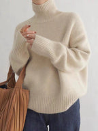 Damen Modernes Strickpullover mit hohem Kragen und Lockere Passform