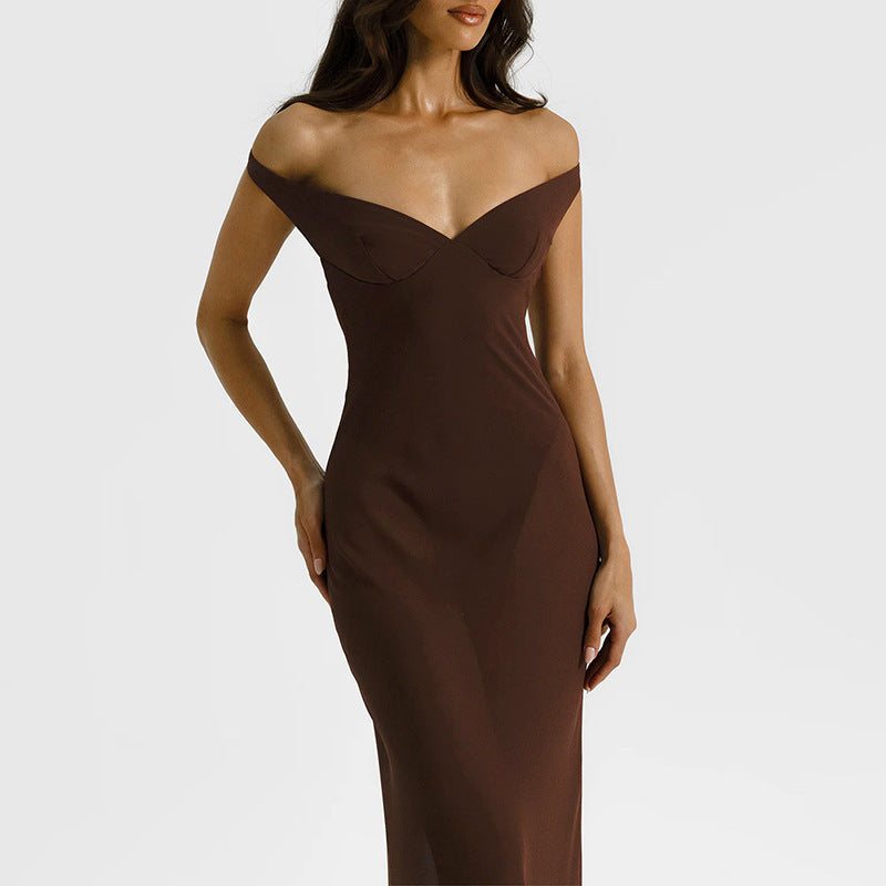 Damen Off-Shoulder Maxikleid mit figurbetontem Schnitt und hochwertigem Stoff R&B