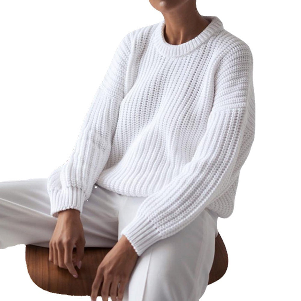 Damen Grobstrickpullover mit lässigem Schnitt und voluminösen Ärmeln R&B