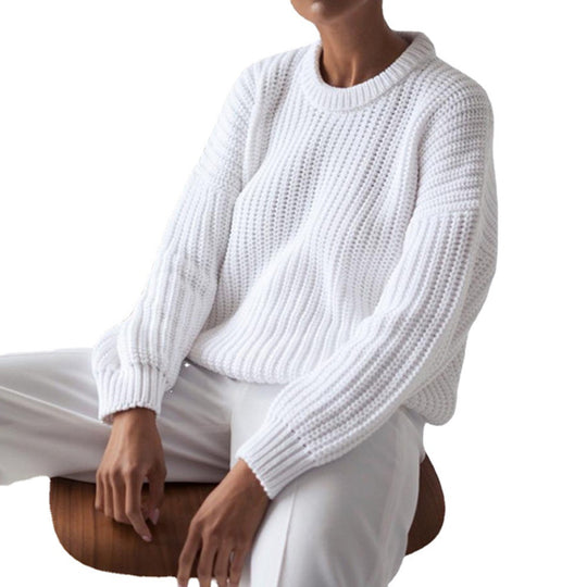 Damen Grobstrickpullover mit lässigem Schnitt und voluminösen Ärmeln R&B