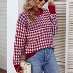Damen kuscheliger Strickpullover mit trendigem Karomuster und weitem Schnitt