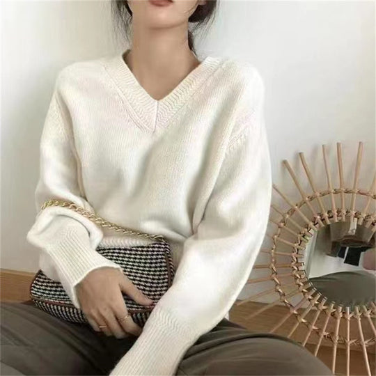 Damen V-Ausschnitt Pullover aus weichem Strick R&B