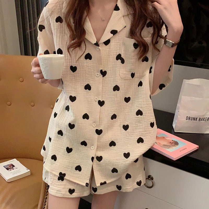 Damen Pyjama-Set mit Herzen und kurzen Ärmeln R&B