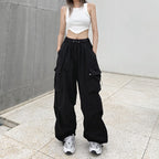 Damen nan weite Cargo-Hose mit Tunnelzugbund, verstellbarem Saum und Mehrfachtaschen R&B