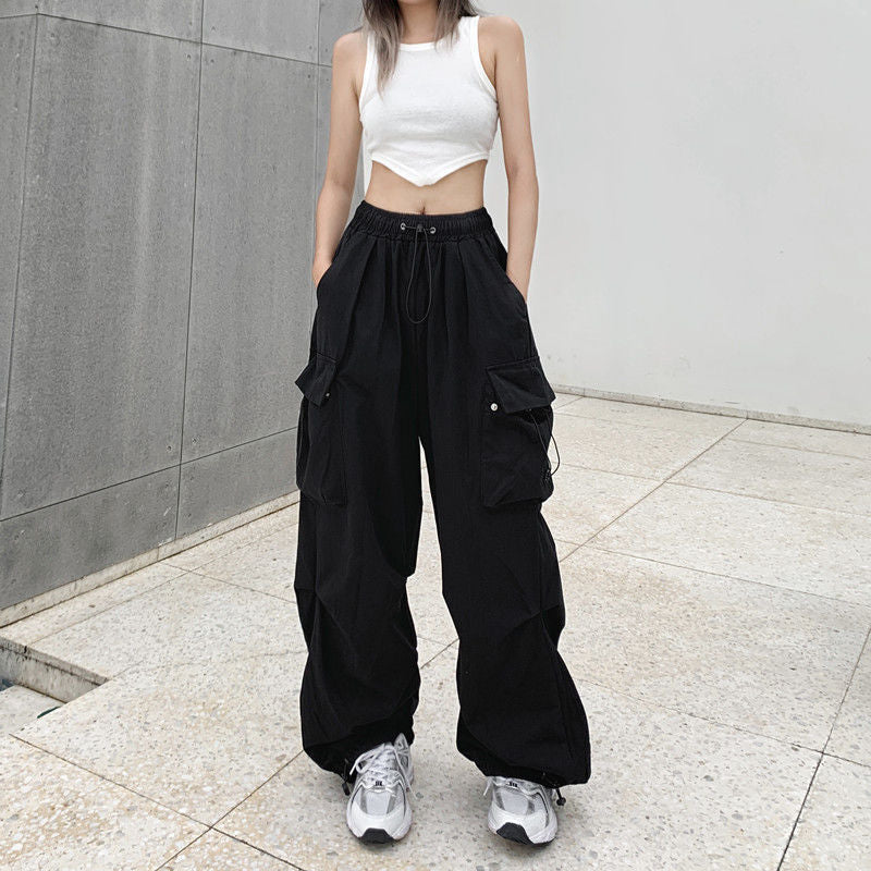 Damen nan weite Cargo-Hose mit Tunnelzugbund, verstellbarem Saum und Mehrfachtaschen R&B