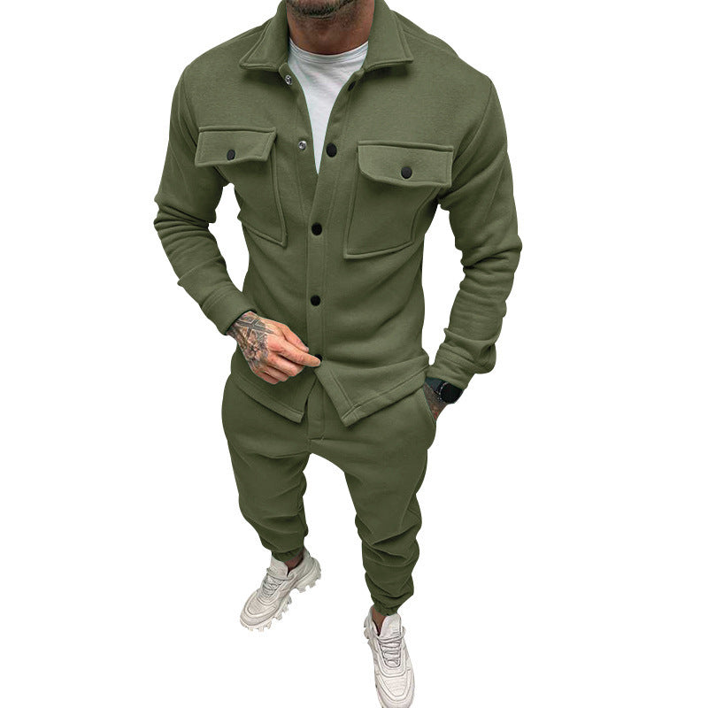Herren nan utilitaristisches Sweat-Trainingsset mit Overshirt, Brustklappen und konisch geschnittener Joggerhose R&B