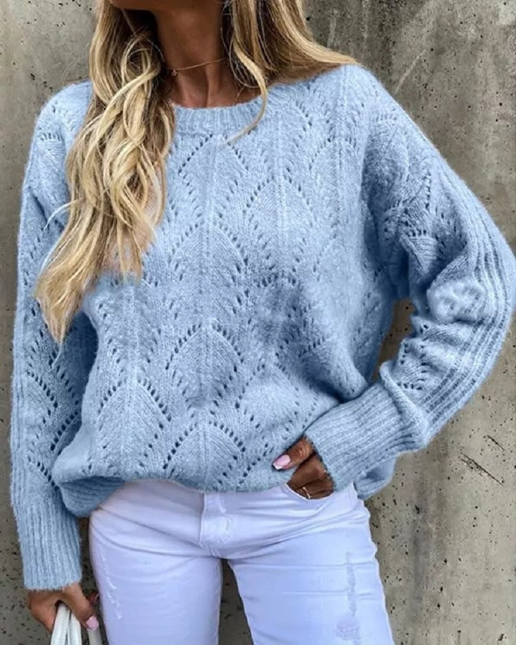 Damen eleganter Strickpullover mit filigranem Muster R&B