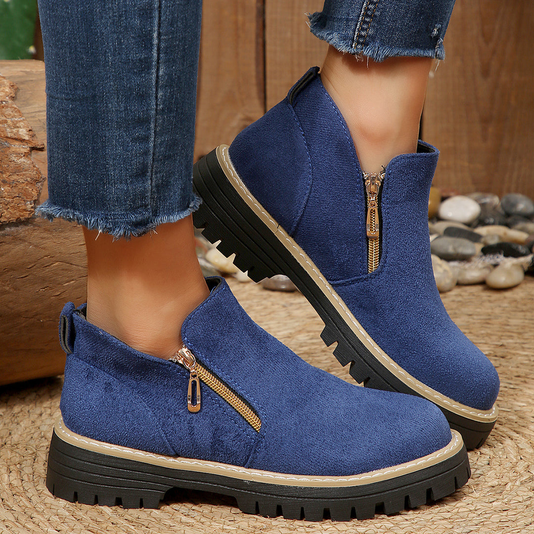 Damen Stiefeletten mit dekorativem Reißverschluss und rutschfester Sohle R&B