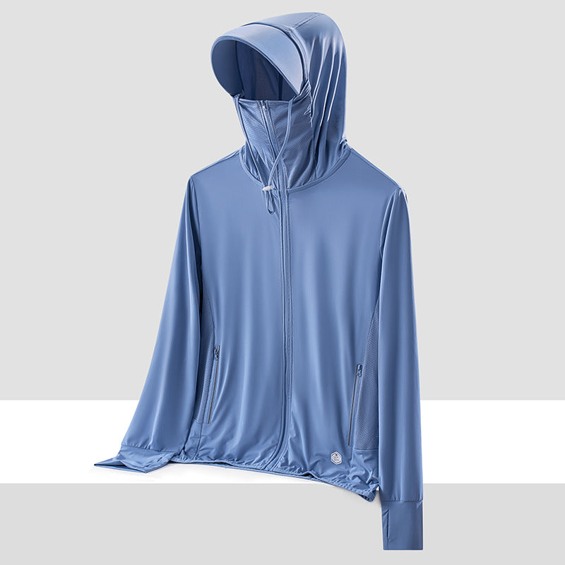 Damen nan leichte UV-Schutz Sonnenjacke mit Kapuze atmungsaktivem Funktionsstoff und Reißverschlusstaschen R&B
