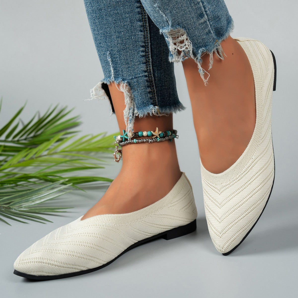 Damen Ballerinas aus atmungsaktivem Strickmaterial mit elegantem Schnitt R&B