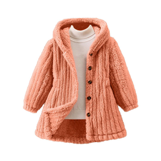 Damen Kuschelige Teddyjacke mit Kapuze und Knopfverschluss R&B