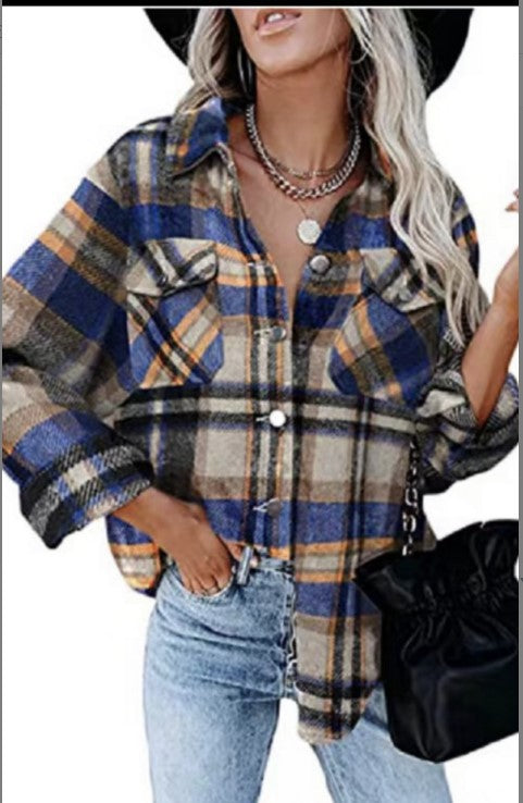 Damen Karobluse mit aufgesetzten Taschen und modernem Schnitt R&B
