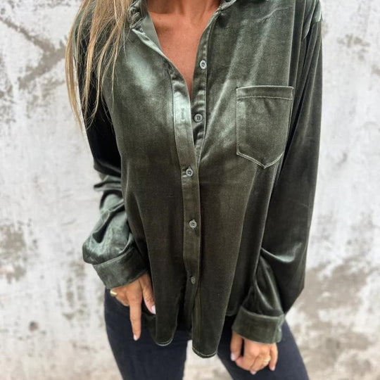 Damen Elegante Satinbluse mit klassischem Kragen und Brusttasche R&B