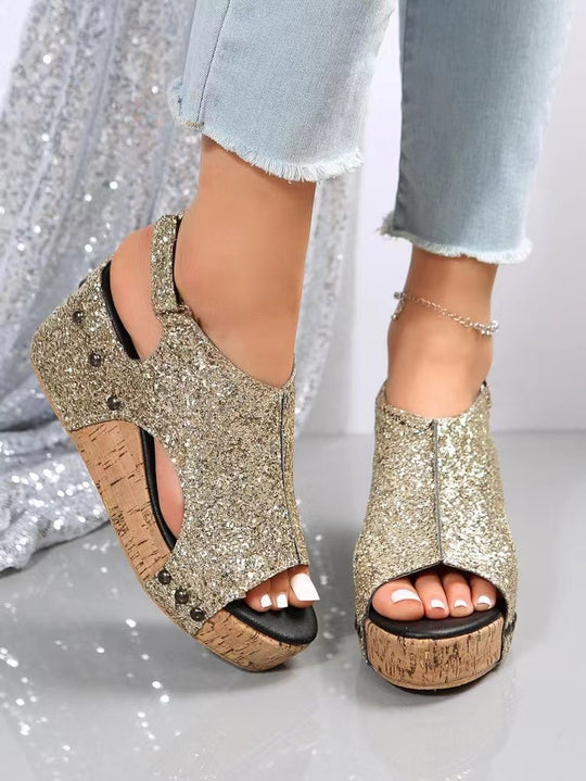 Damen Glitzerndes Keilsandaletten R&B
