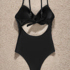 Damen Einteiliger Badeanzug mit modernem Cut-Out und elegantem Wickeldesign R&B