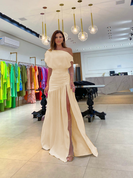 Damen Elegantes Abendkleid mit schulterfreiem Design und hohem Schlitz R&B