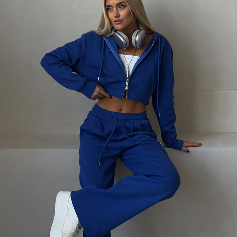 Damen Cropped Kapuzenjacke und bequeme Jogginghose Set R&B