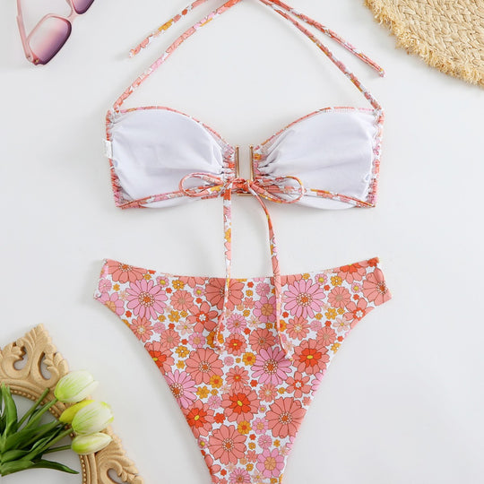 Damen Bikini-Set mit floralem Design und goldenen Akzenten R&B