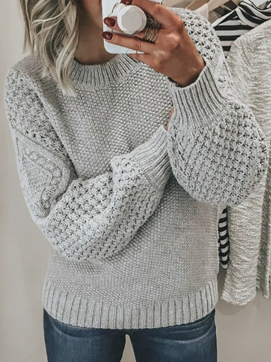Damen Modischer Strickpullover mit strukturiertem Design und weiten Ärmeln R&B