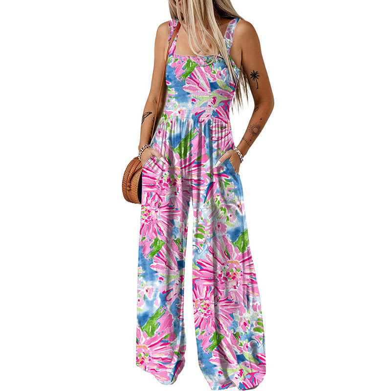Damen luftiger Blumendruck Jumpsuit im Maxiformat mit praktischen Taschen R&B