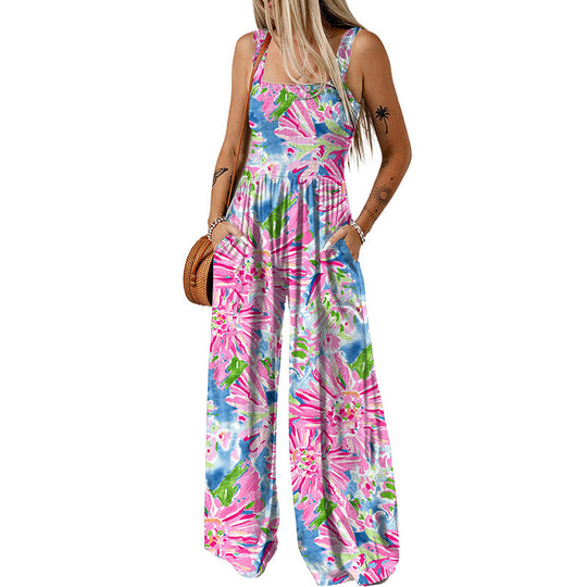 Damen luftiger Blumendruck Jumpsuit im Maxiformat mit praktischen Taschen R&B