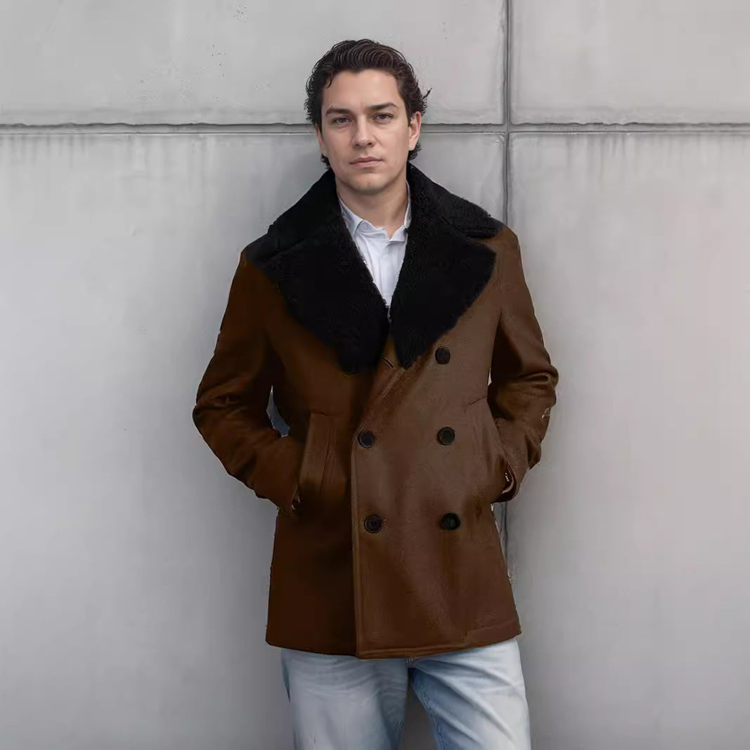 Herren eleganter Dufflecoat mit weichem Kragen R&B
