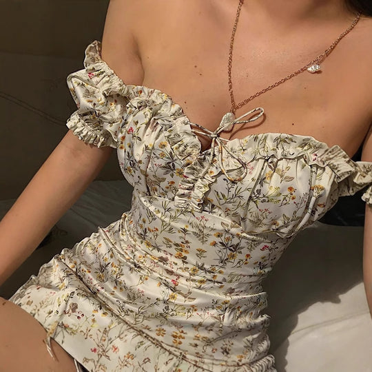 Damen Maxikleid mit floralem Print und elegantem Rüschendetail R&B
