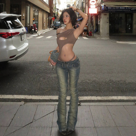 Damen Bootcut Jeans mit modischen Nähten und komfortablem elastischen Bund R&B