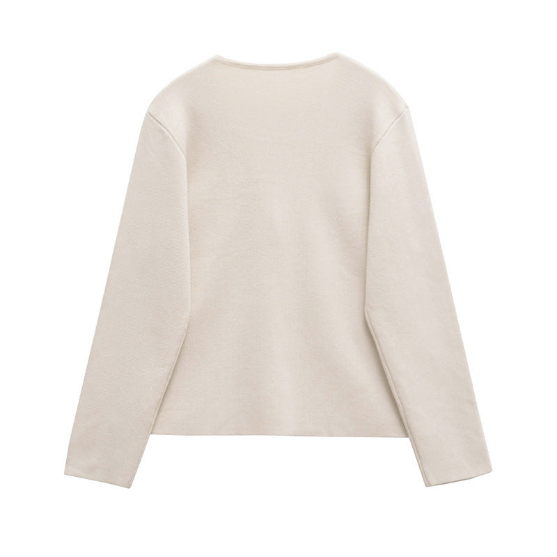 Damen schicke Strickjacke mit elegantem V-Ausschnitt und dekorativem Knopf R&B