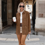 Damen Modische Wildlederjacke mit Druckknopfverschluss und praktischen Taschen R&B