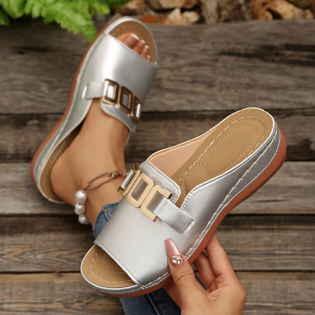 Damen Offene Mules mit modischer Schnallenapplikation R&B