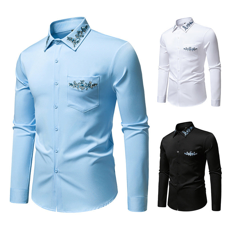 Herren elegantes Hemd mit kunstvollem Bestickungsdesign R&B