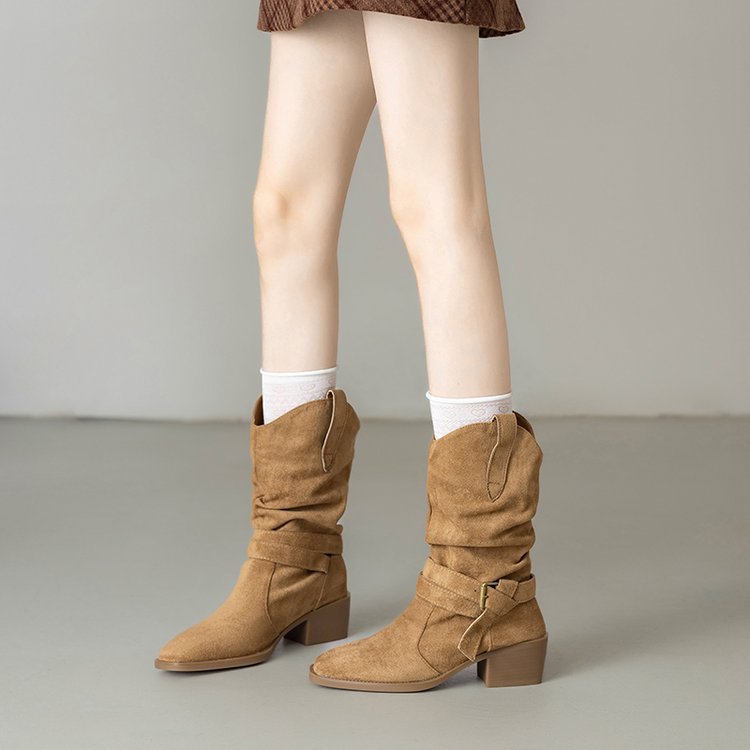 Damen Stiefeletten im Western-Stil mit modischem Riemen und Blockabsatz R&B