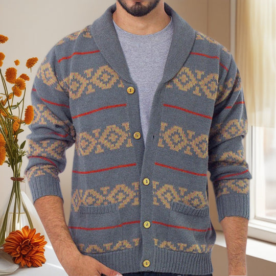 Herren Strickjacke mit modernem geometrischem Muster und praktischen Taschen R&B