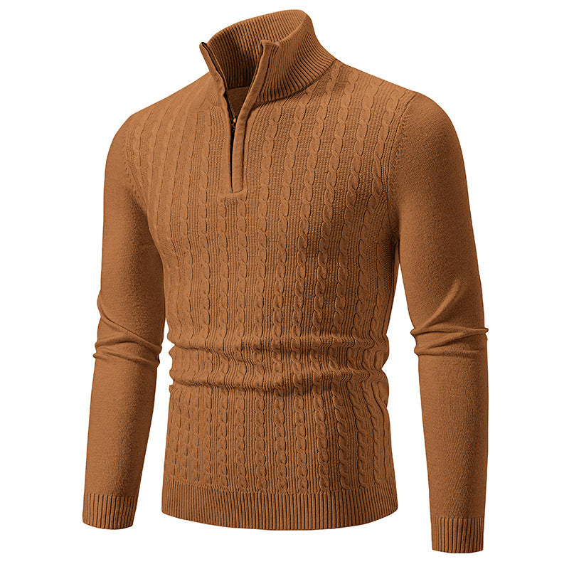 Herren Strickpullover mit halbem Reißverschluss und strukturiertem Zopfmuster