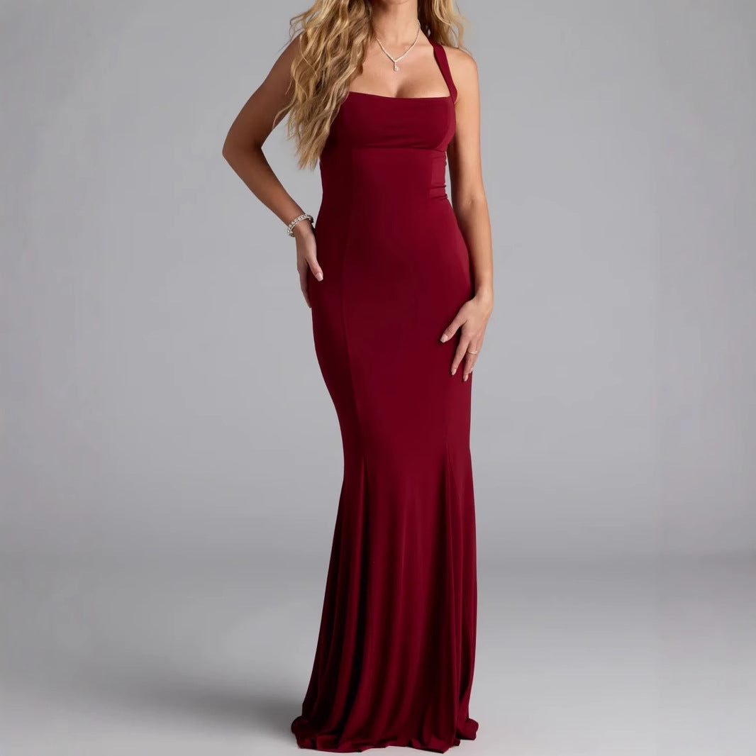 Damen Elegantes langen Kleid mit schulterfreien Trägern und leichtem Schimmer R&B