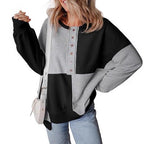 Damen lässiger Kapuzenpullover mit Knopfdetails und Farbblockdesign R&B