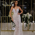 Damen Glamouröses Abendkleid mit schimmernden Pailletten und transparentem Rock R&B
