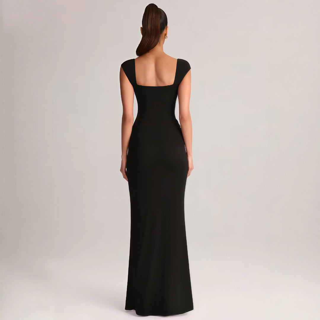 Damen Elegantes Maxikleid mit tiefem V-Ausschnitt und seitlichem Schlitz R&B