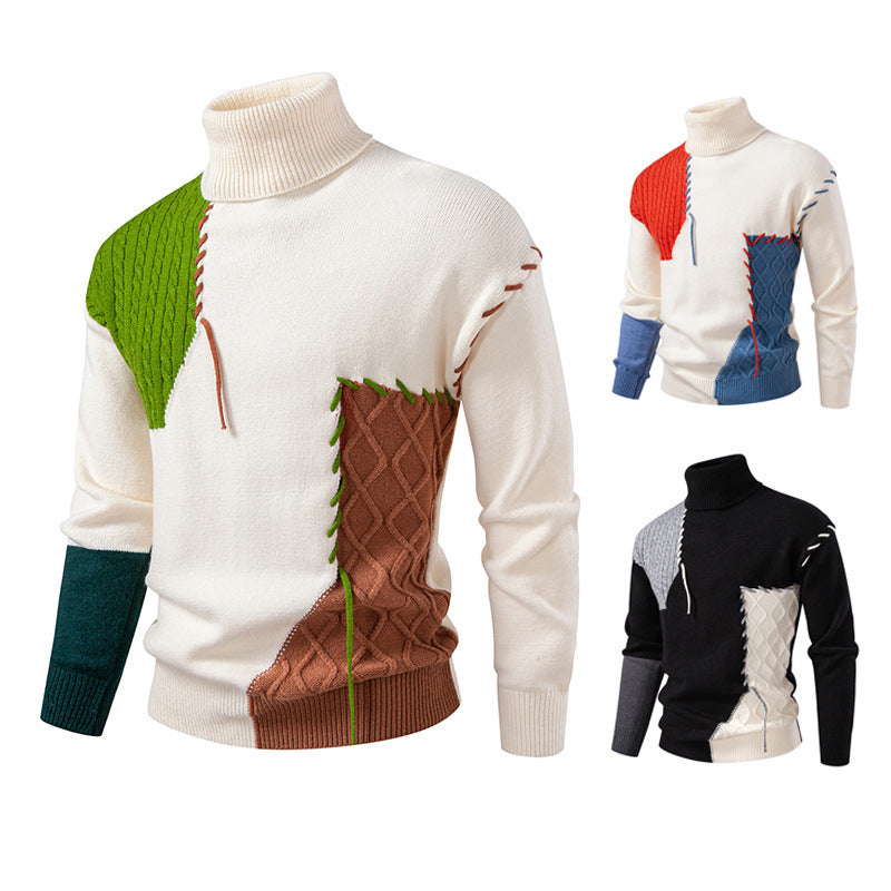 Herren Rollkragenpullover mit kreativem Strickdesign