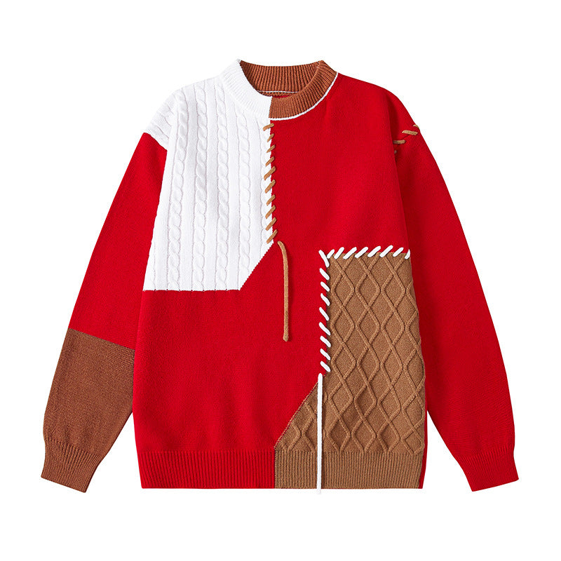 Damen kreativer Pullover mit strukturiertem Patchwork-Design und einzigartigen Details R&B