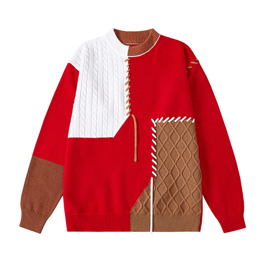 Damen kreativer Pullover mit strukturiertem Patchwork-Design und einzigartigen Details R&B