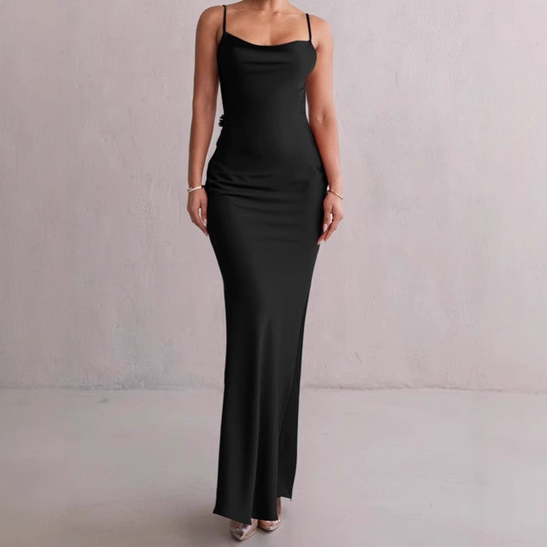 Damen Elegantes und figurbetontes Maxikleid mit tiefem Rückenausschnitt und floralen Applikationen R&B